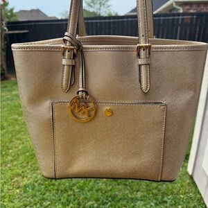 Michael Kors Metallic Bronze Tote with MK Charm